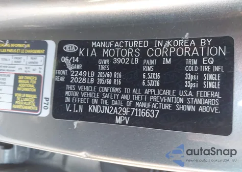 2015 Kia Soul z USA, uszkodzony, nr VIN KNDJN2A29F7116637